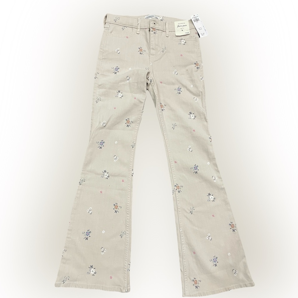 Abercrombie Floral Embroidered Beige Flare Pants